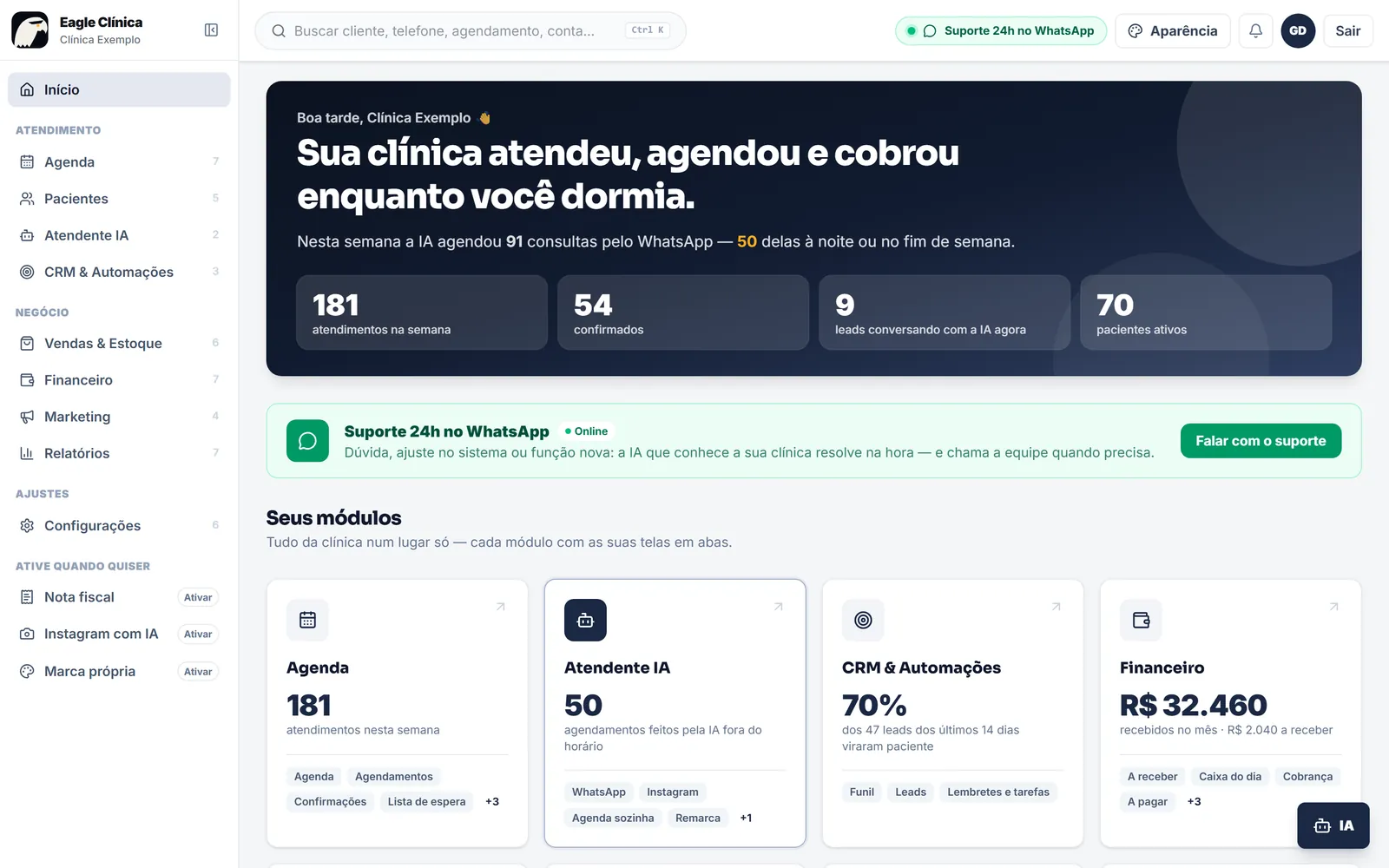 Tela inicial do Eagle Clínica